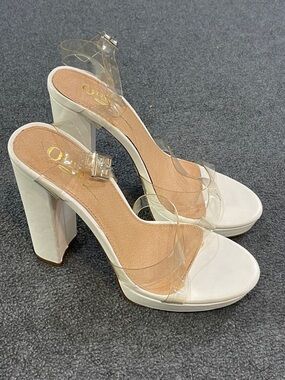 Clear Strap White Block Heel Sandals